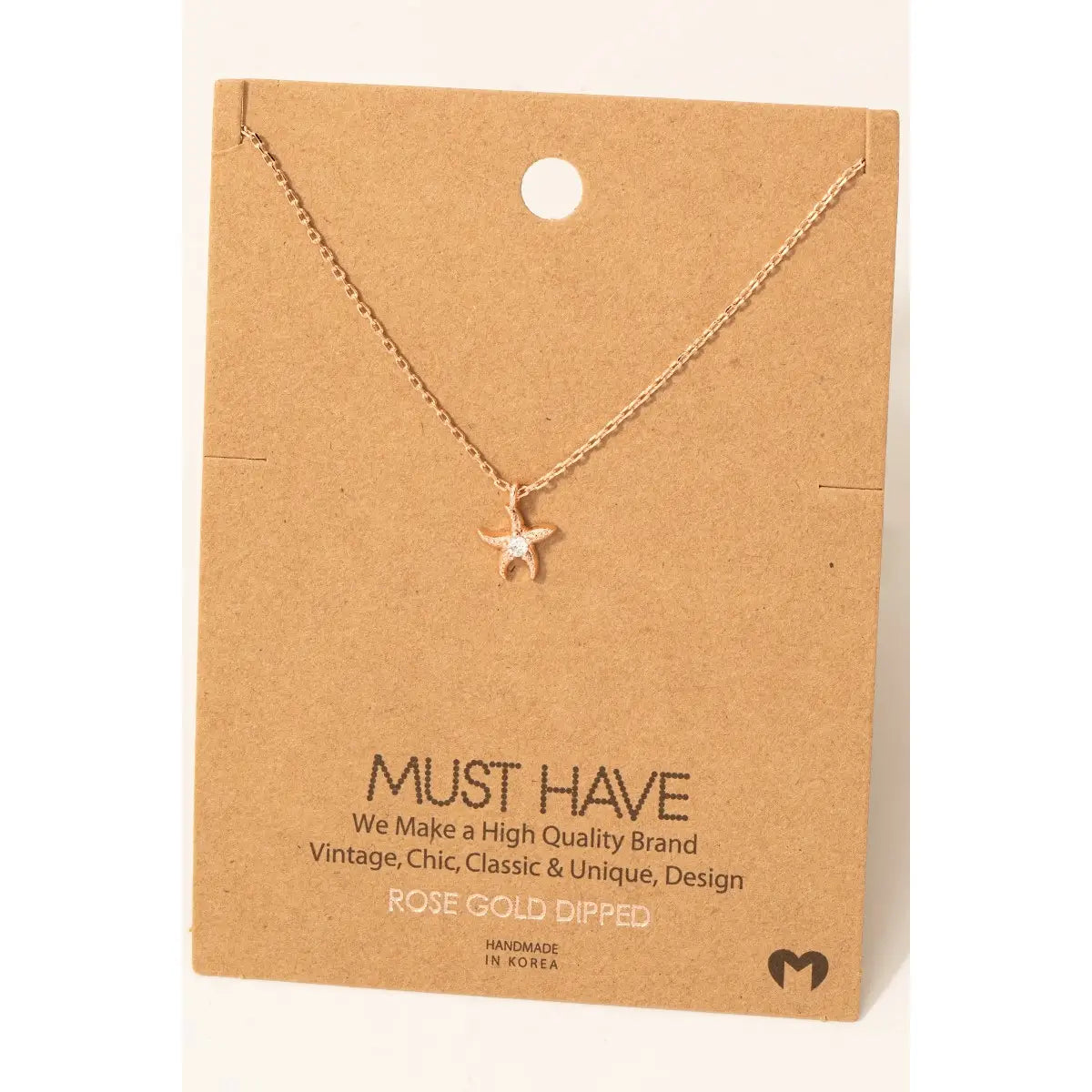 Gold Dipped Studded Starfish Pendant Necklace