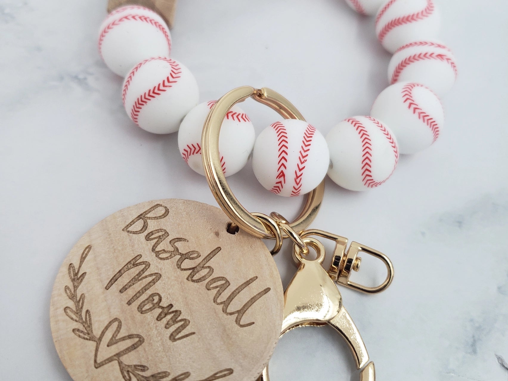 Sports Mom Silicone Beaded Wristlet Keychain