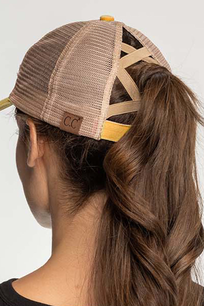 C.C Peace Sign Distressed Criss Cross Pony Cap