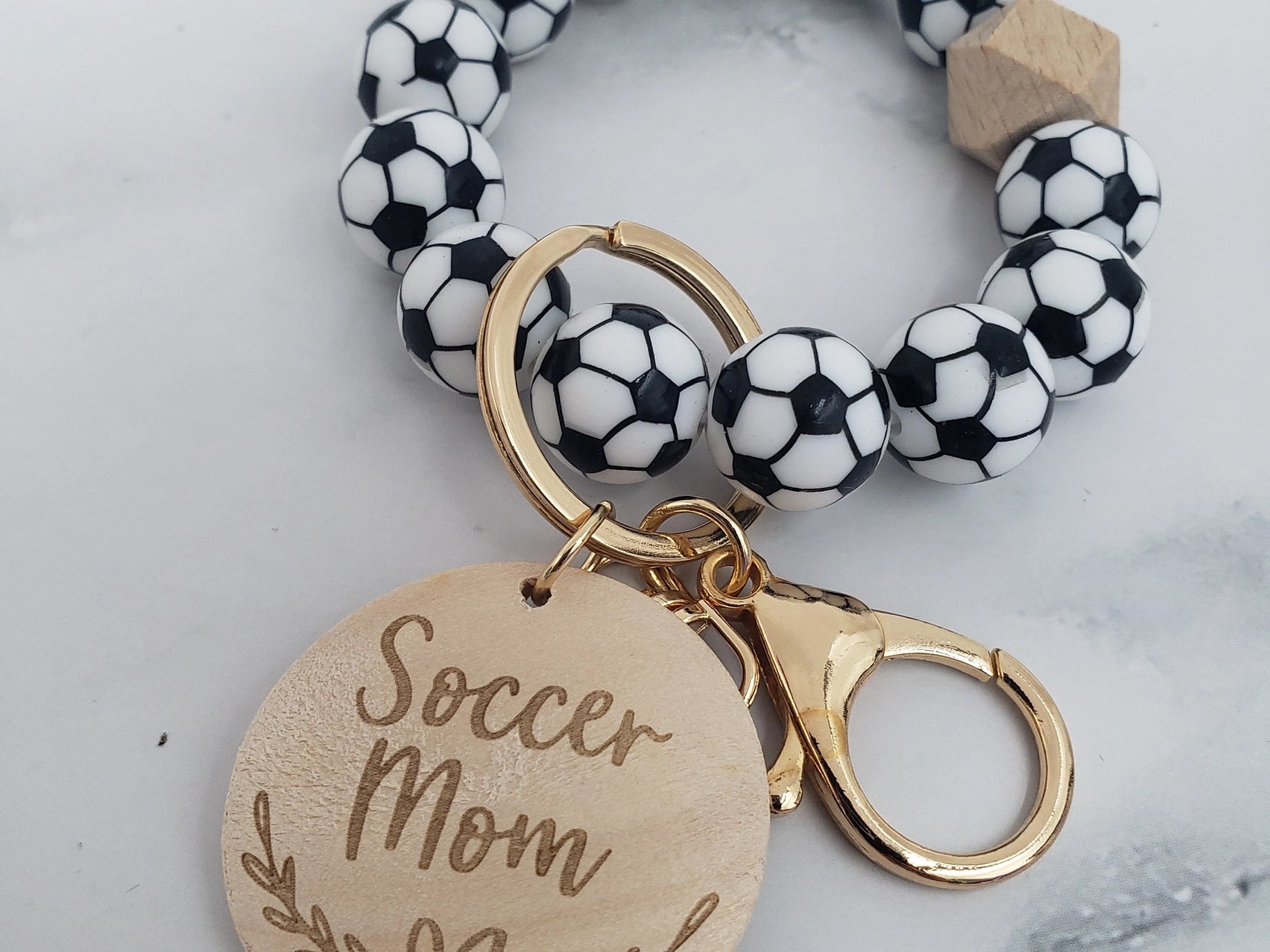 Sports Mom Silicone Beaded Wristlet Keychain