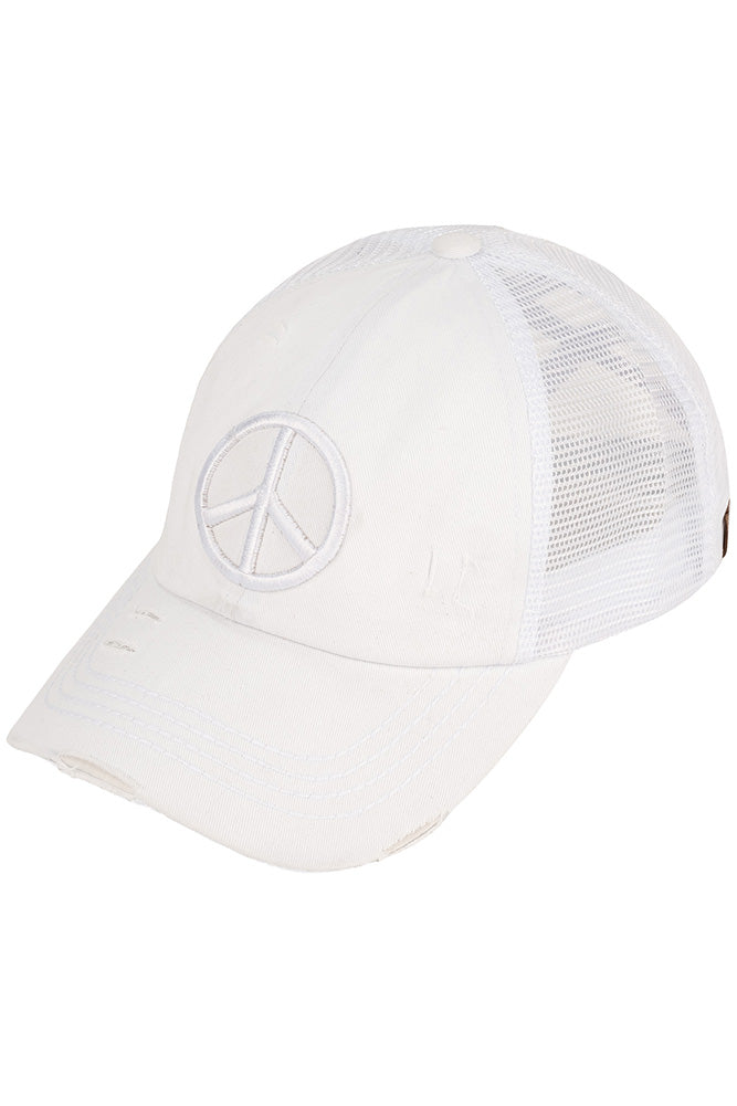 C.C Peace Sign Distressed Criss Cross Pony Cap