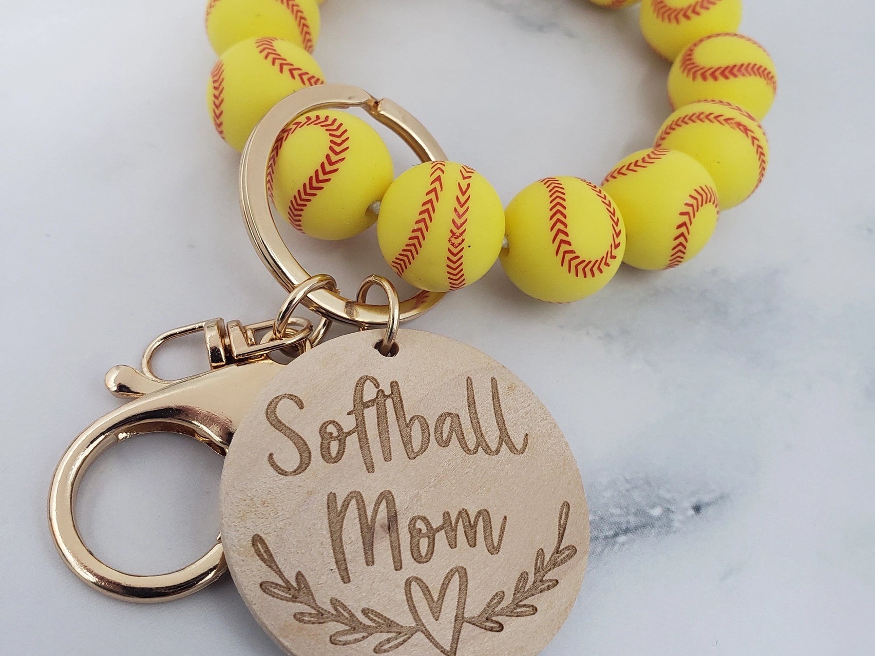 Sports Mom Silicone Beaded Wristlet Keychain