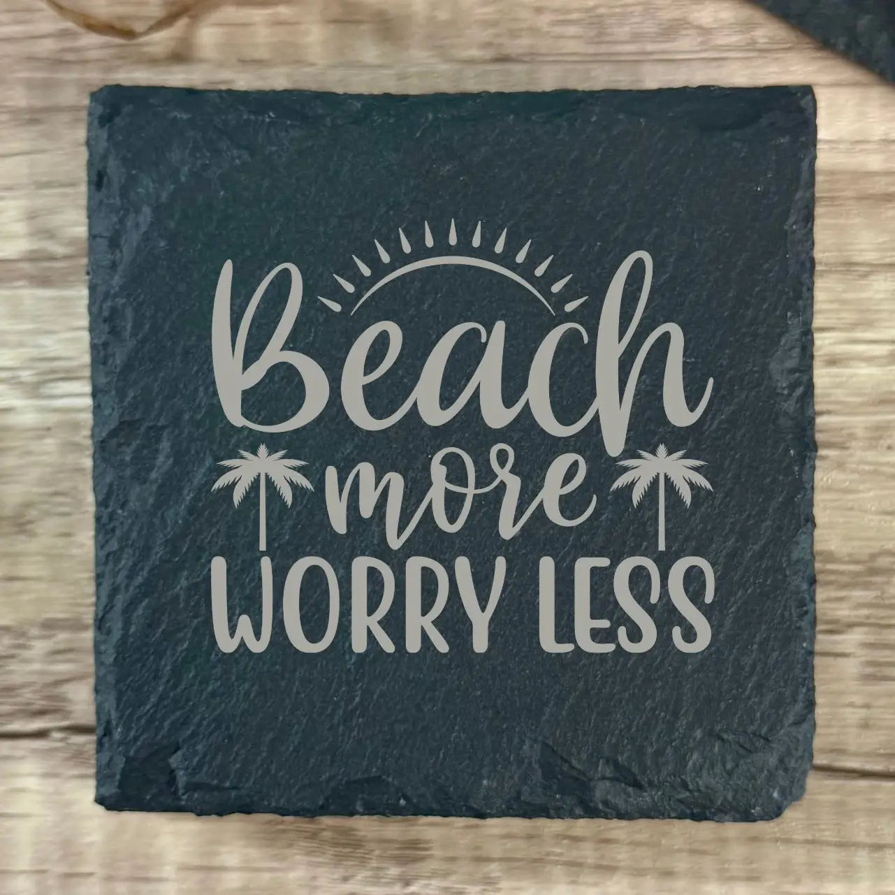 Beach More Worry Less Slate Coaster | Coastal Home Gift